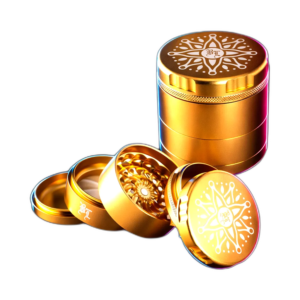 Black Leaf CNC Flower Grinder 5parts Golden 50mm