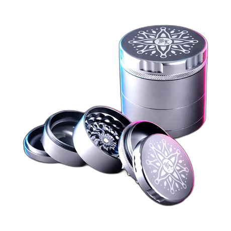 Black Leaf CNC Flower Grinder 5parts Silver 62mm