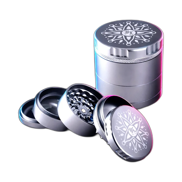 Black Leaf CNC Flower Grinder 5parts Silver 62mm