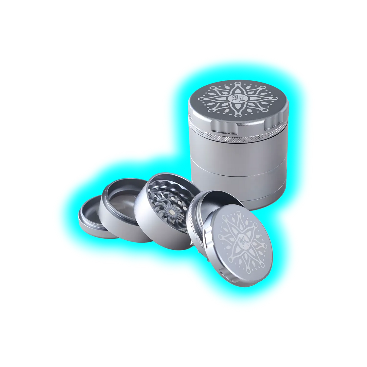 Black Leaf CNC Flower Grinder 5parts Silver