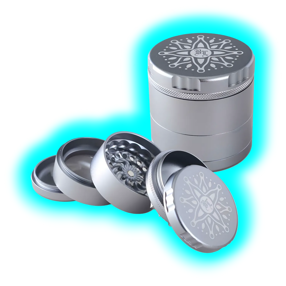 Black Leaf CNC Flower Grinder 5parts Silver