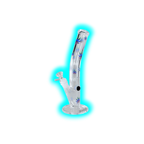 Black Leaf Ice Bong Curved Green Purple Leaves