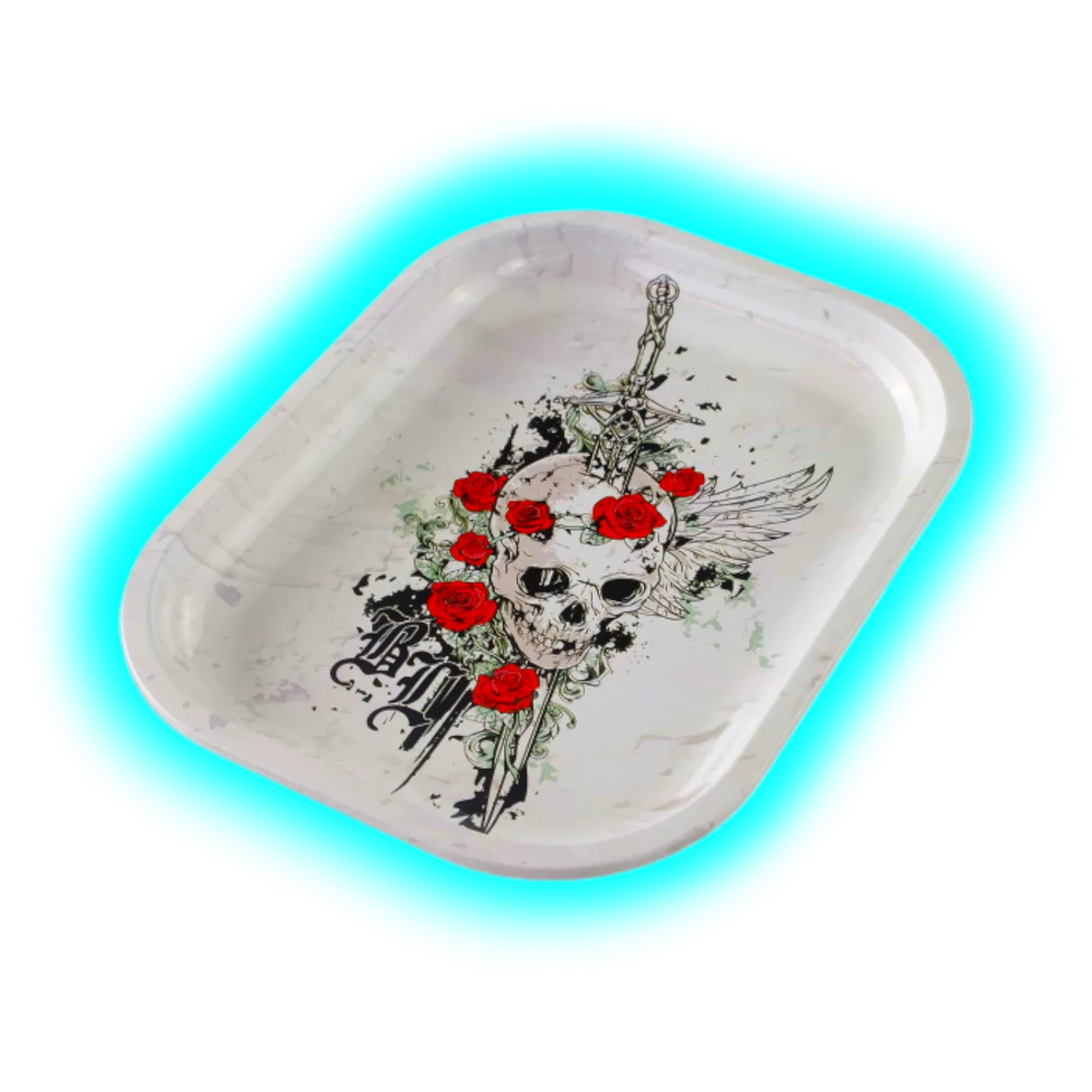 Black Leaf Rolling Tray S Skull and Roses 140 x 180mm