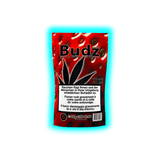Verpackung mit rotem Erdbeermotiv und schwarzem Hanfblatt, Aufschrift 'Budz', Warnhinweis zum Rauchen in Deutsch, Französisch und Italienisch, Angaben zu CBD 20% und THC 0.3%, 50g Inhalt, Preis CHF 49.90