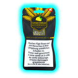 Lemon Deluxe: Packungsdesign mit Produktnamen und dreisprachigen Warnungen vor den gesundheitlichen Risiken des Rauchens.