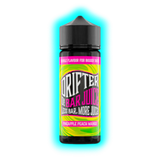 Flasche mit schwarzem Deckel und farbigem Etikett mit der Aufschrift 'DRIFTER BAR JUICE PINEAPPLE PEACH MANGO'