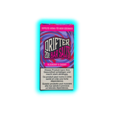 Verpackung mit der Aufschrift 'DRIFTER 20MG BAR SALTS BLUEBERRY & CHERRY' und Warnhinweisen in Deutsch, Französisch und Italienisch vor gesundheitlichen Risiken und starker Abhängigkeit