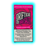 Verpackung mit der Aufschrift 'DRIFTER 20MG BAR SALTS STRAWBERRY RASPBERRY CHERRY' und Warnhinweis in Deutsch, Französisch und Italienisch