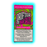 Verpackung mit der Aufschrift 'DRIFTER 20MG BAR SALTS' und Warnhinweisen in Deutsch, Französisch und Italienisch vor einem psychedelischen grünen und pinken Hintergrund