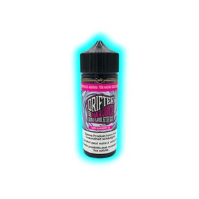 Flasche mit schwarzem Schraubverschluss und Etikett mit der Aufschrift 'DRIFTER OG BAR JUICE SOUR BLUEBERRY ICE' und Warnhinweis in mehreren Sprachen
