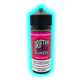 Flasche mit schwarzem Schraubverschluss und rotem Etikett mit der Aufschrift 'DRIFTER BAR JUICE' und Warnhinweisen in mehreren Sprachen