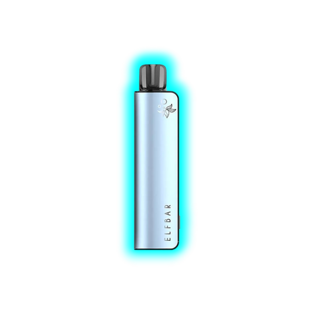 Blaues schlankes Elfbar Elfa Master Pod System mit schwarzem Mundstück und floralem Logo