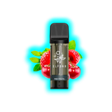 Vape-Pod mit schwarzem Mundstück und transparentem Tank, davor Kirschen und Erdbeeren, Beschriftung 'ELFBAR' und 'RED FRUITS'