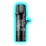 Nahaufnahme eines schwarzen, zylindrischen Nachfüllpods mit abgerundetem Mundstück und seitlichem Hebel, beschriftet mit 'ELFBAR ELFA 1.1Ω'