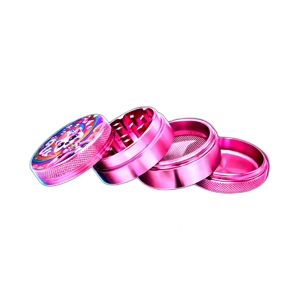 Fourtwenty Smoking Cat Cloud9 Aluminium Grinder Pink 4Parts 50mm in der Frontansicht