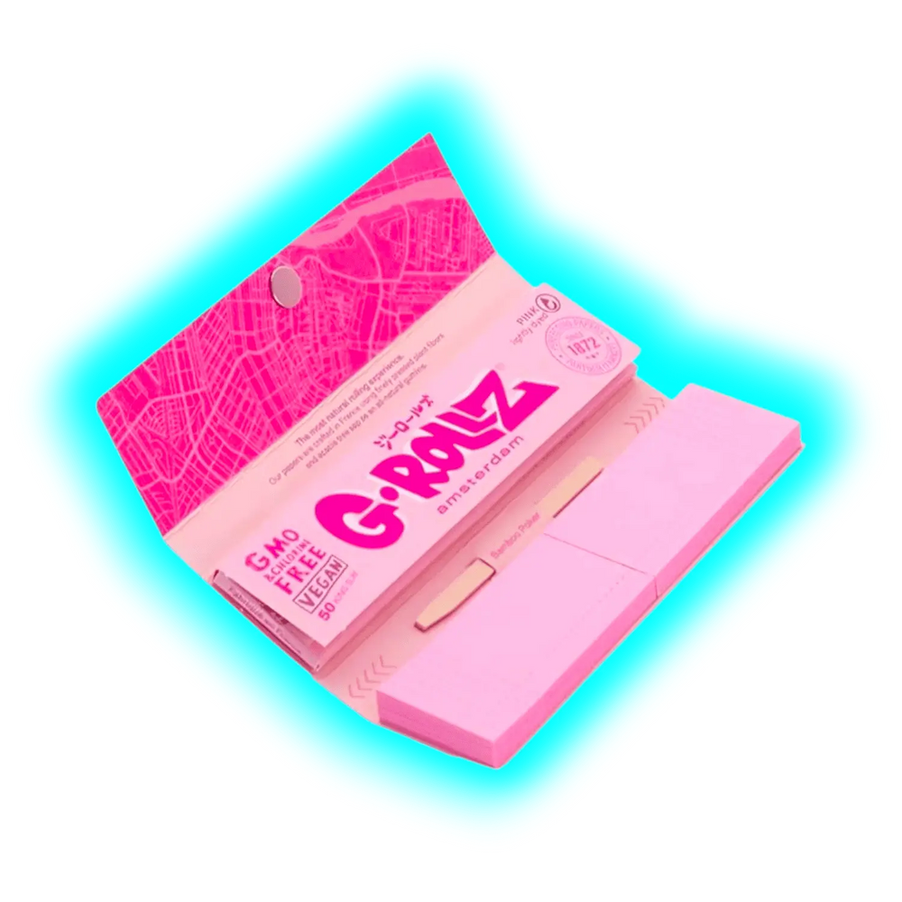 G-Rollz Banksy Panda Gunnin Lightly Dyed Pink 1 1/4 Papers + Tips Display 24pcs