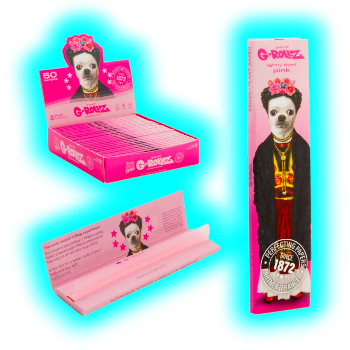 G-Rollz Pets Rock Lightly Died Pink KS Slim Papers Display 25pcs