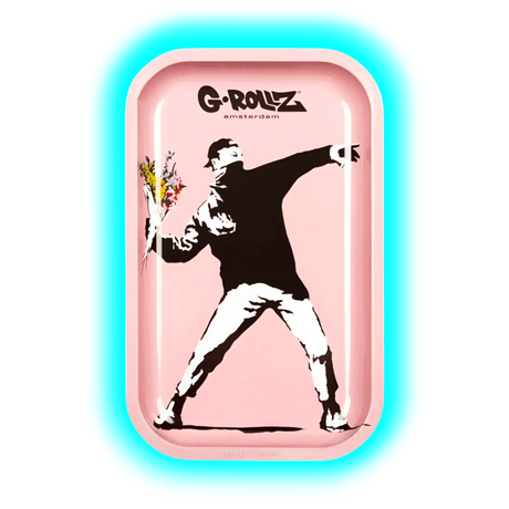 G-Rollz Rolling Tray M Banksy's Flower Thrower Pink 175 x 275mm