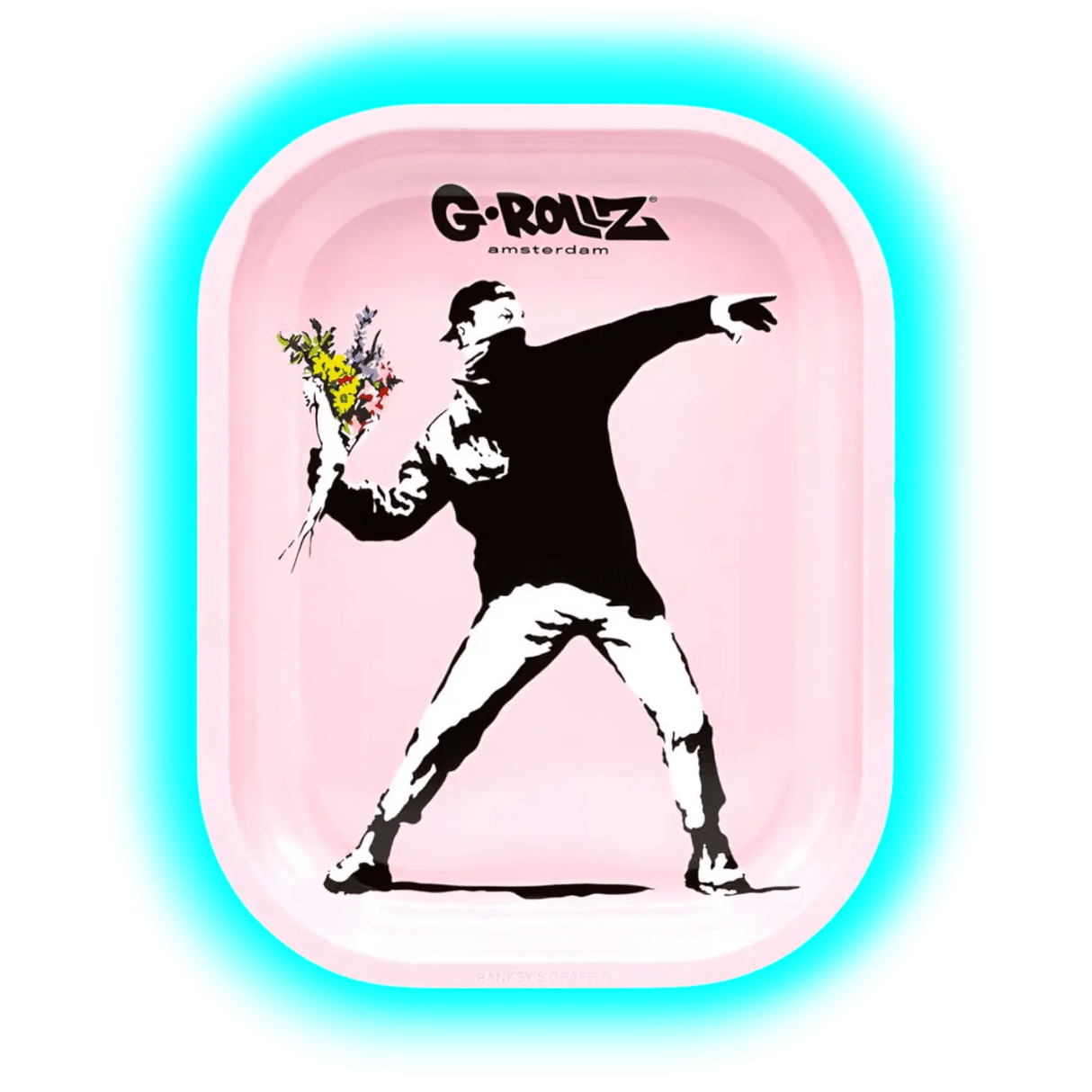 G-Rollz Rolling Tray S Banksy's Flower Thrower Pink 140 x 180mm