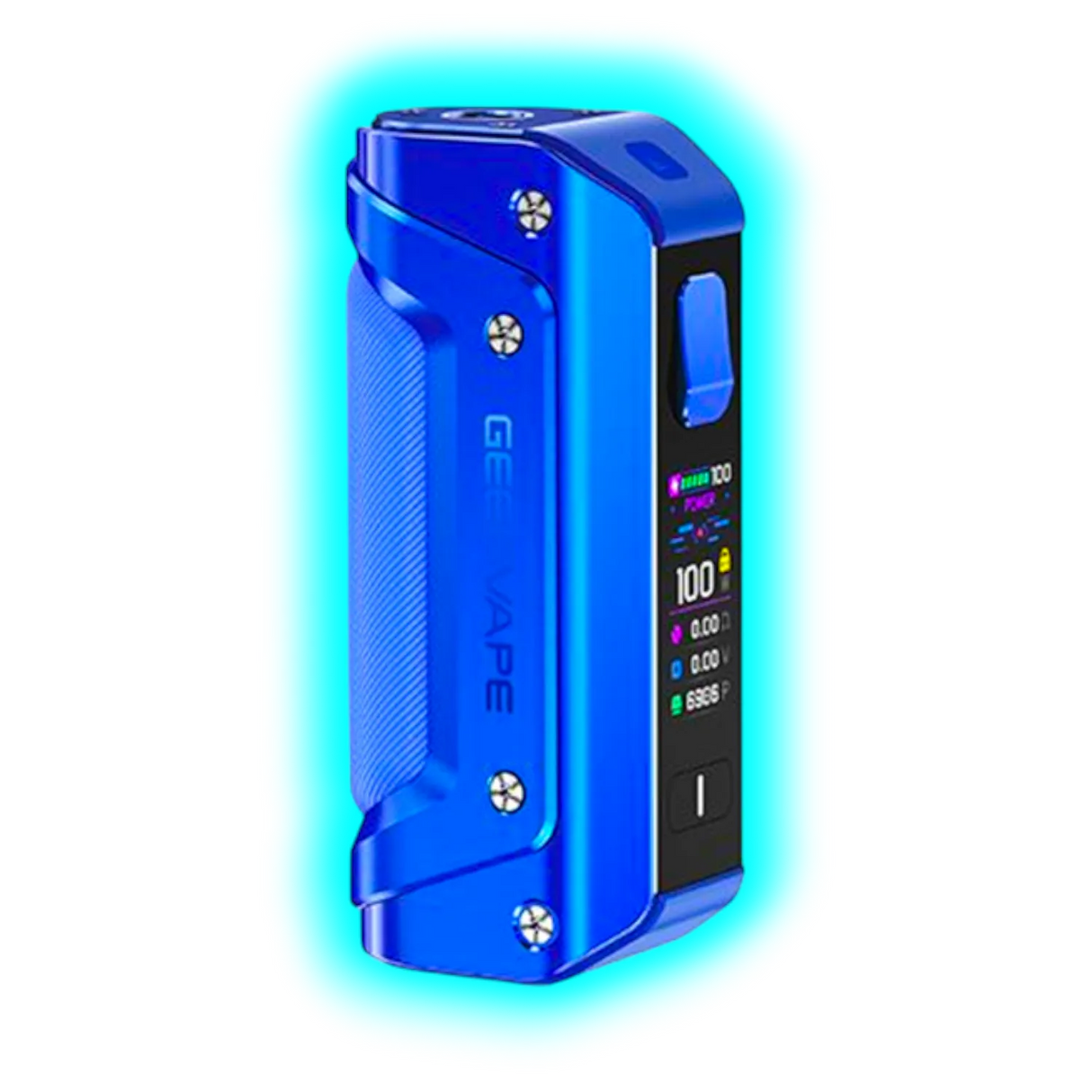Blaues GeekVape Aegis Solo 3 E-Zigaretten-Mod mit Display und Bedienknopf