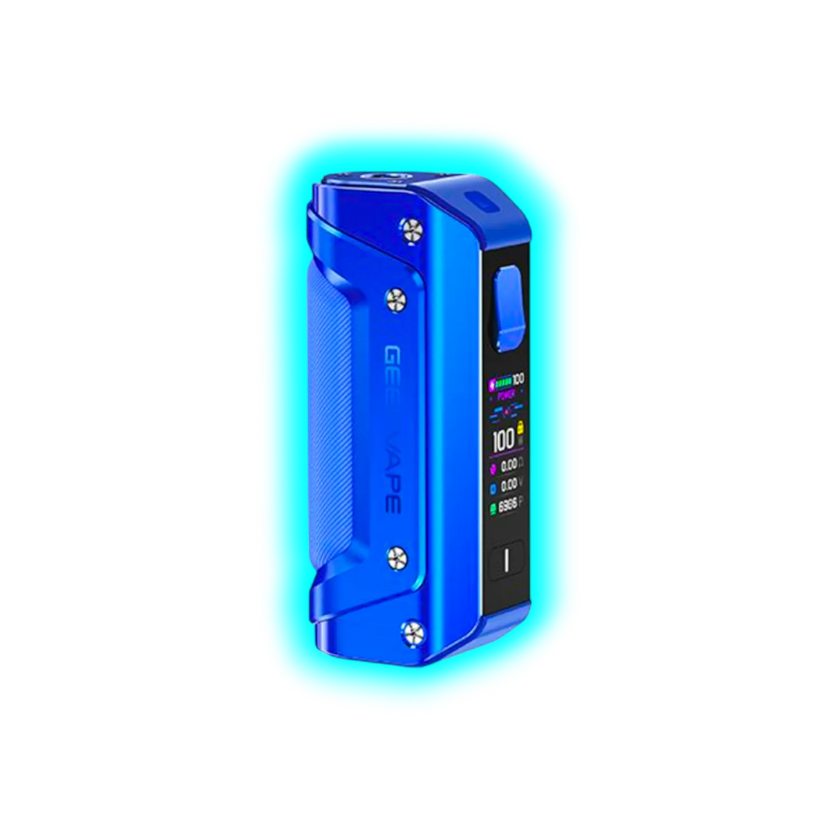 Blaues GeekVape Aegis Solo 3 E-Zigaretten-Mod mit Display und Bedienknopf