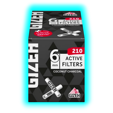 GIZEH Black Active Filter 6mm Box (210 Stk.) + Free Rolls 5m