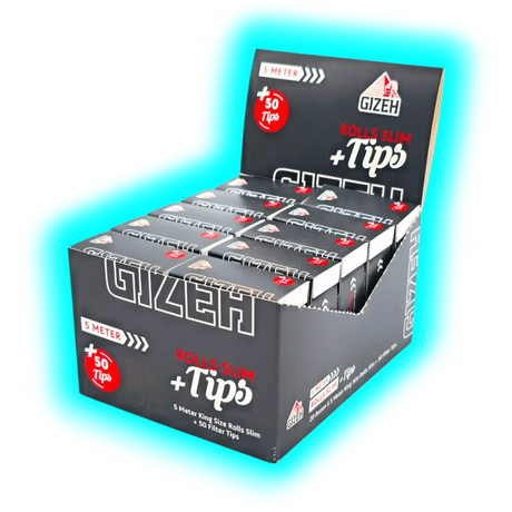 GIZEH Black Rolls Slim 5m + Tips Display 20pcs