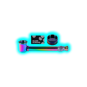 Glass Weed Pipe Rainbow + Grinder and 5 Screens
