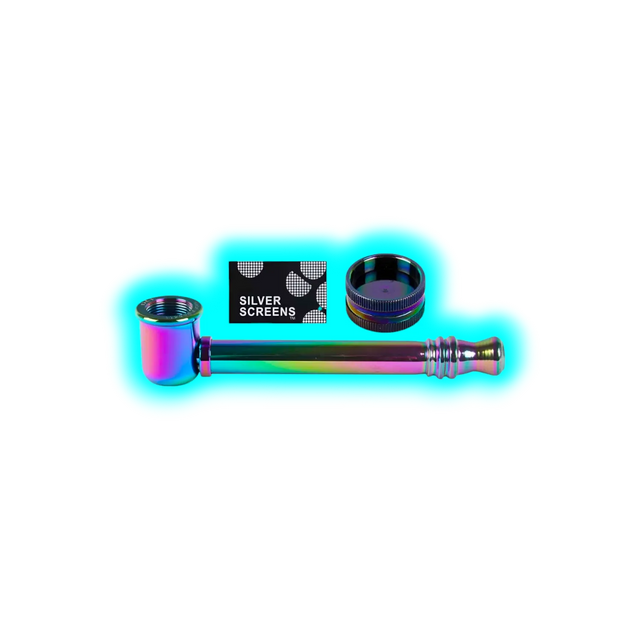 Glass Weed Pipe Rainbow + Grinder and 5 Screens