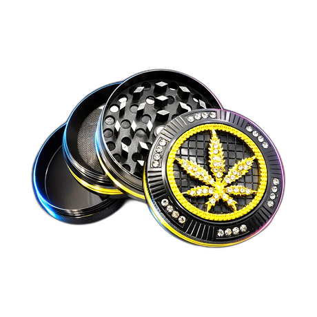 Grinder Leaf black/gold 4 Part 50mm in der Frontansicht