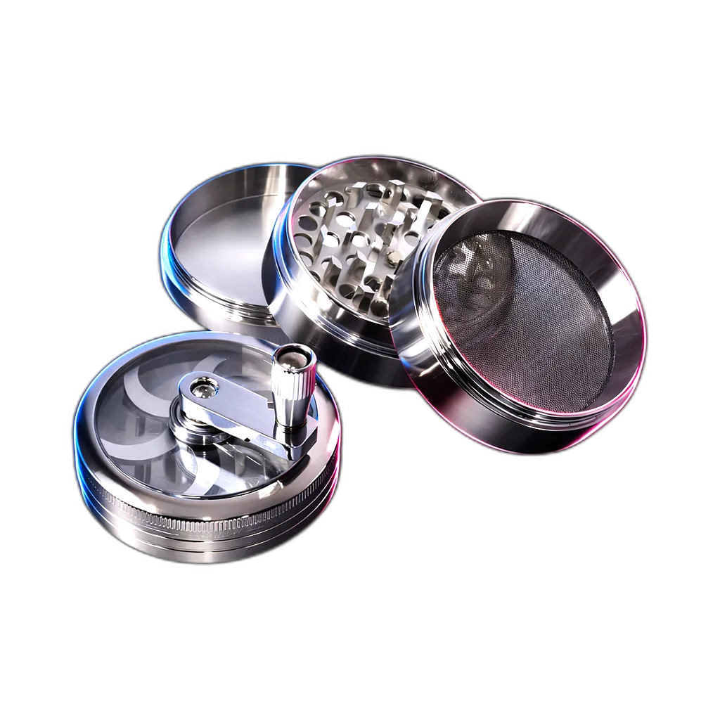 HAMMERCRAFT X RAW Aluminium Topwinding Grinder L Silver 4parts 63mm