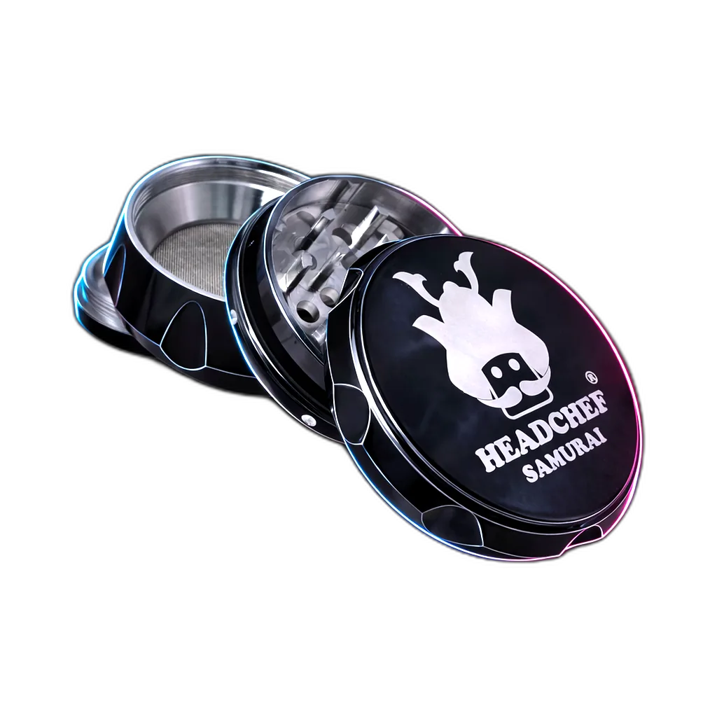 Headchef Iridescent Samurai Grinder Black Red 55mm von hinten fotografiert (Rückansicht)