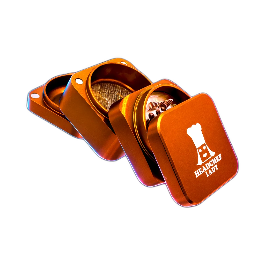 Headchef Lady Cube Grinder Gold von hinten fotografiert (Rückansicht)