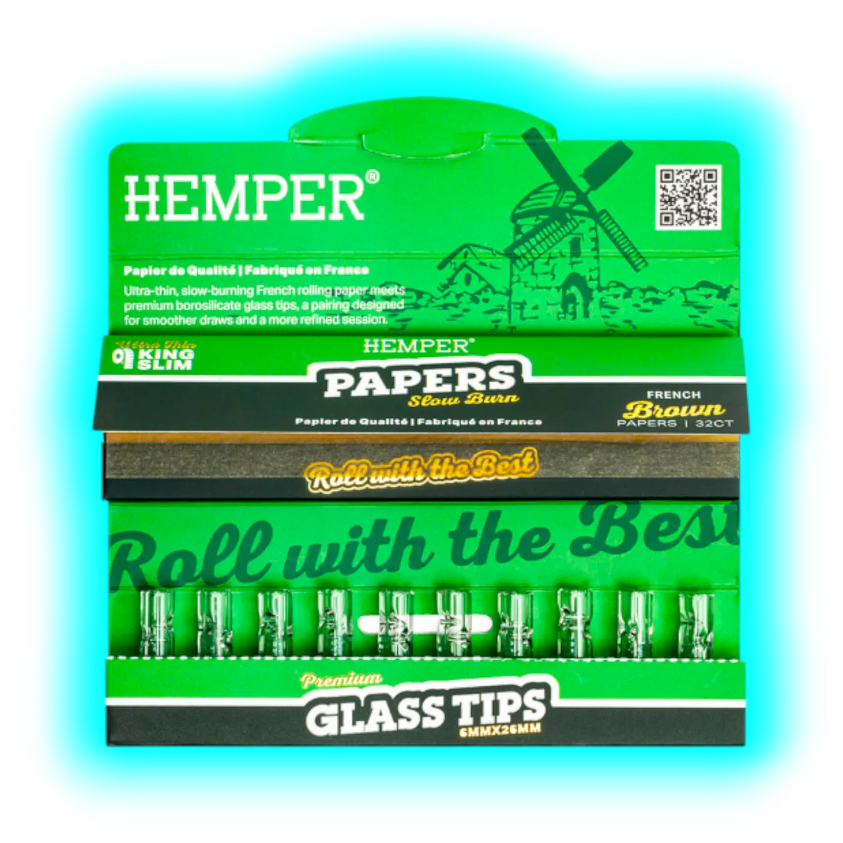 Hemper Papers and 7mm Glass Tips Combo Pack Brown
