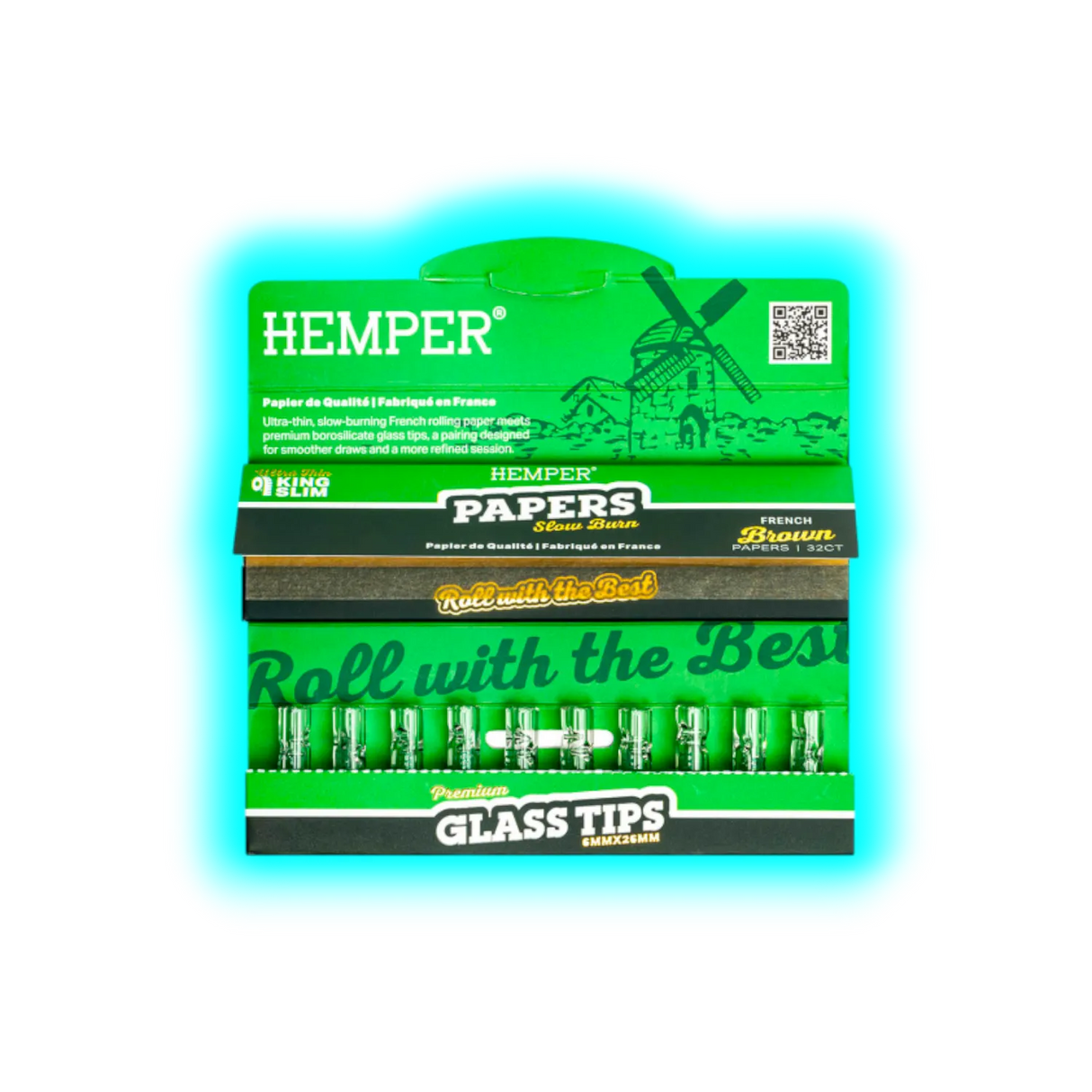Hemper Papers and 7mm Glass Tips Combo Pack Brown