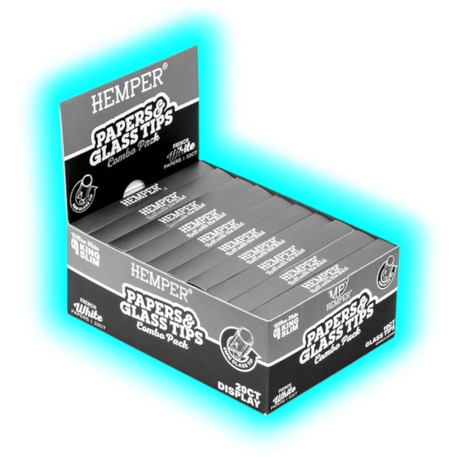 Hemper Papers and 7mm Glass Tips Combo Pack White Box 20pcs