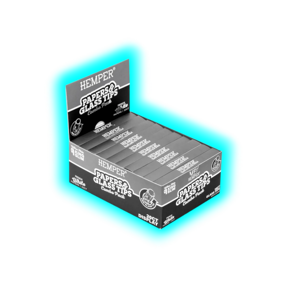 Hemper Papers and 7mm Glass Tips Combo Pack White Box 20pcs