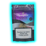 Nahaufnahme: Hempiric La Forte Fruit CBD. Fokus auf Produktname und gesetzliche Gesundheitshinweise in drei Sprachen.
