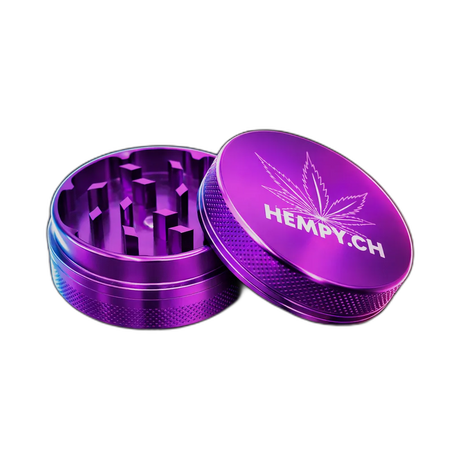 Hempy Aluminium Grinder Purple 2 Parts 50mm in der Frontansicht