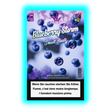 Hempy Blueberry Storm: Blaues Design mit Blaubeer-Motiven für Small Buds. Verpackung mit Warnungen in Deutsch, Französisch und Italienisch