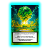 Ausschnitt: Die grüne Pilzwolke der ‚Misch PLUTONIUM‘ Verpackung über den gesetzlichen Gesundheitshinweisen