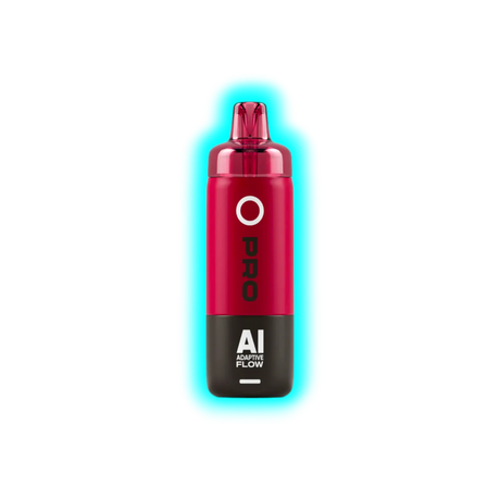 Rotes und schwarzes E-Zigaretten-Gerät mit der Aufschrift 'O PRO' und 'AI ADAPTIVE FLOW'