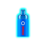 Blauer, zylindrischer Vape-Pod mit transparentem Mundstück und roter Aufschrift 'PRO' unter einem weißen Kreis