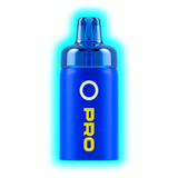Blauer Vape-Pod mit der Aufschrift 'O PRO' in gelber Schrift