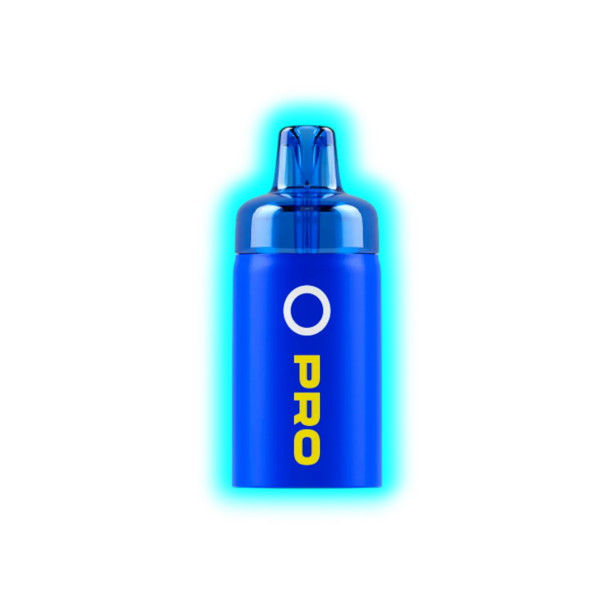 Blauer Vape-Pod mit der Aufschrift 'O PRO' in gelber Schrift