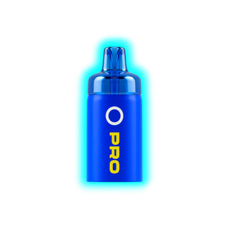 Blauer Vape-Pod mit der Aufschrift 'O PRO' in gelber Schrift