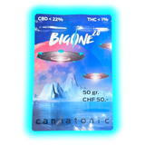 Verpackung mit Sci-Fi-UFO-Motiv, QR-Code und Barcode neben mehrsprachigen Warnhinweisen zu den Risiken des Rauchens.