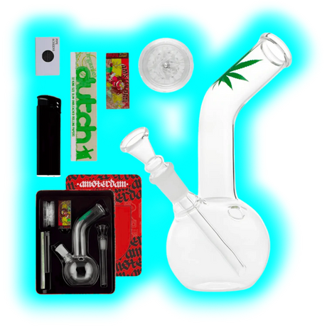 Leaf Bong giftset with 1 x Bong - 1 x Grinder - 1 x lighter - 5 x screen