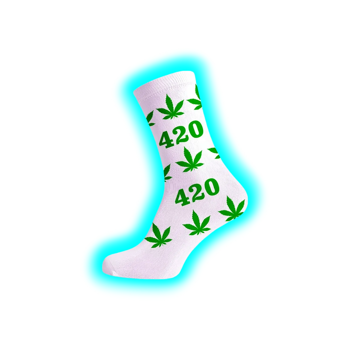 Long Socks Size 36-42 White 420 Green Leaves