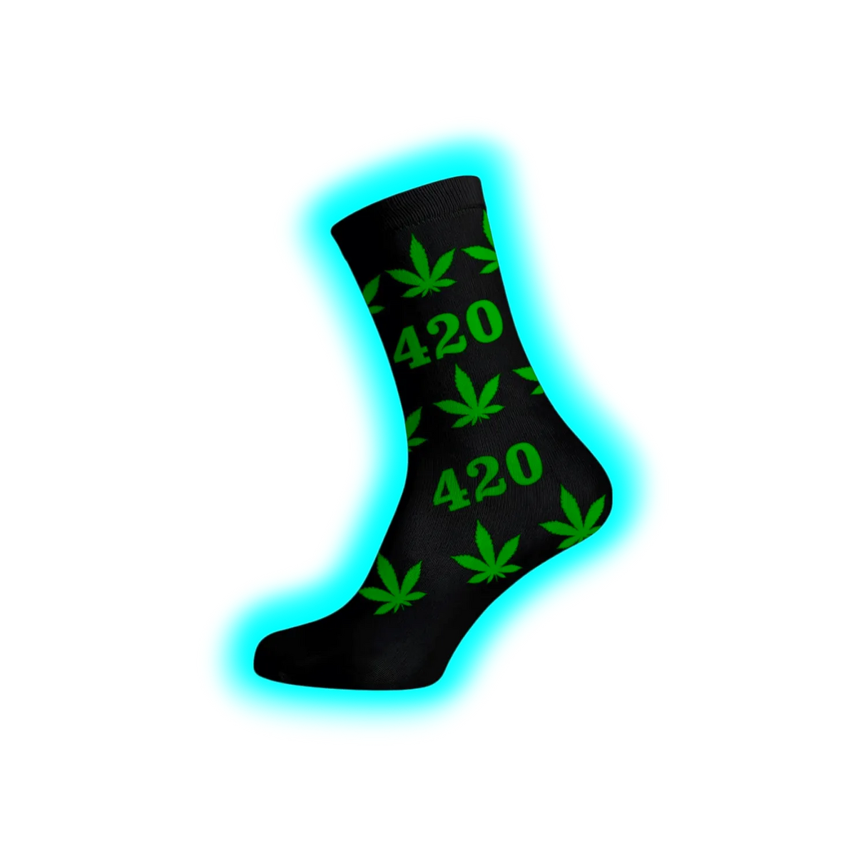Long Socks Size 40-45 Black 420 Green Leaves